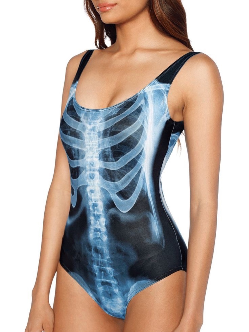 BlackMilk Very Rare Black and Blue Ribs X-Ray One-Piece Swimsuit - L